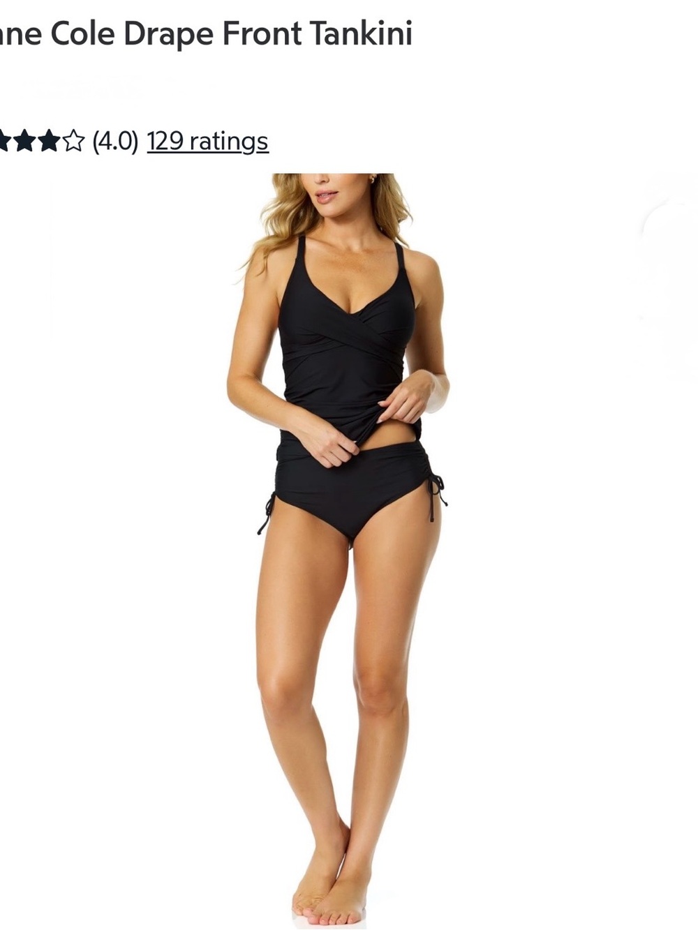 Anne Cole Black Draped Tankini with Mid-Rise Swim Skorts